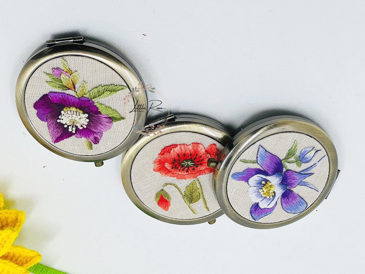 Cute Vintage Embroidered Pocket/Make-up Mirrors | Lucie, Mimosa, Cecie