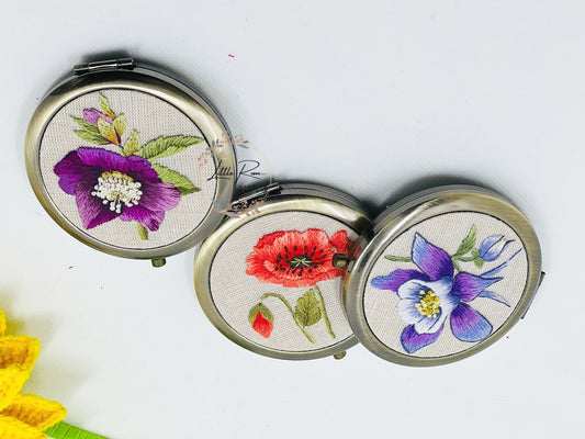 Cute Vintage Embroidered Pocket/Make-up Mirrors | Lucie, Mimosa, Cecie